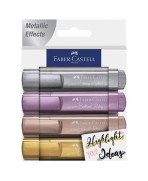 4 marcadores textliner Faber-Castell color metallic rosa, oro, plata, rubí .