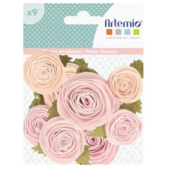 Flores de papel Rosas 3 à 4 cm nueve unidades