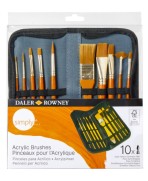 Daler Rowney Juego de 10 pinceles acrílicos Taklon dorados con cremallera