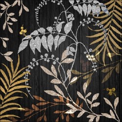 Servilleta 33cmx33cm flores fondo negro hojas