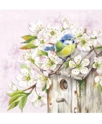 Servilleta 33cmx33cm-CASA PARA PÁJAROS EN FLOR DE CEREZO rosa