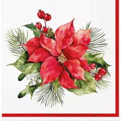 Servilleta 33x33 cm -Composición con Poinsettia navidad
