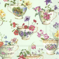 Servilleta 33x33 cm -TAZA DE FLORES verde claro