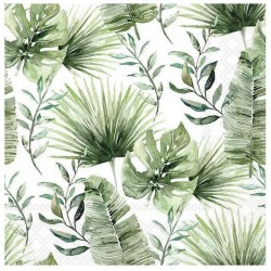 Servilletas 33x33 cm - Hojas de la selva blancas