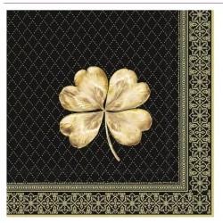 Servilleta 33cmx33cm HOJA DE TREBOL DORADA oro negro