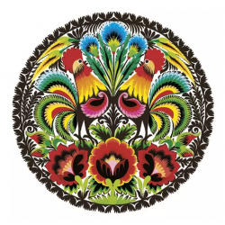 Servilletas 33x33 cm Łowicz Folk Roosters Round Cut-out