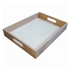 Bandeja de madera rectangular con borde recto y asas rectas medidas: L 32,2 cm x An 25 cm x Al 5,1 cm
