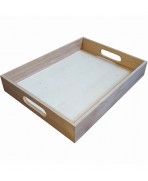 Bandeja de madera rectangular con borde recto y asas rectas medidas: L 32,2 cm x An 25 cm x Al 5,1 cm