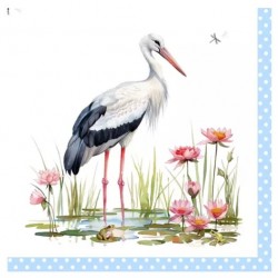 Servilletas 33x33 cm cigüeña y ranas azul