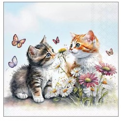 Servilletas 33x33 cm gatitos en campo de flores