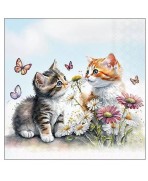 Servilletas 33x33 cm gatitos en campo de flores
