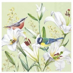 Servilleta 33cmx33cm AVES EN LIRIOS verde claro