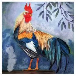 Servilleta 33cmx33cm Gallo con plumas azules
