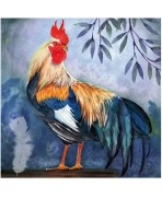 Servilleta 33cmx33cm Gallo con plumas azules