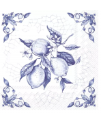 Servilleta 33cmx33cm- LIMÓN SOBRE AZULEJO blanco azul