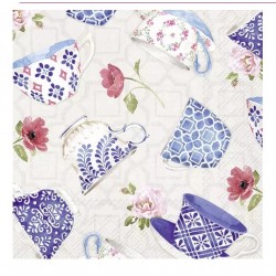 Servilleta 33cmx33cm-TAZAS DE CAFÉ INDIGO gris claro