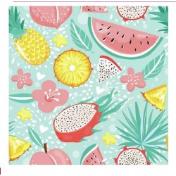 Servilleta 33cmx33cm- Frutas exóticas sobre azul claro