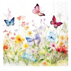 Servilletas 33x33 cm -Mariposas en el campo blanco