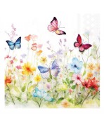 Servilletas 33x33 cm -Mariposas en el campo blanco
