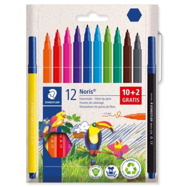 Rotuladores Staedtler Noris Club 326 WP10 | Caja 10 Colores +2