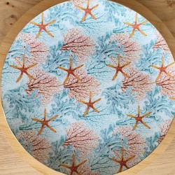 Taller decoupage con servilletas sobre vidrio en Madrid- bajoplatos redondo de 30cm. Piezas grandes