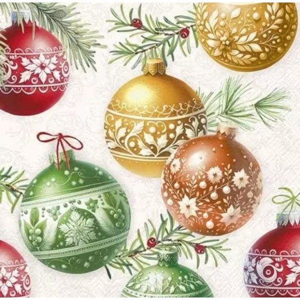 Servilletas 33x33 cm bolas de navidad coloridas