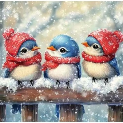 Servilletas 33x33 cm Trío de pájaros adorables en invierno