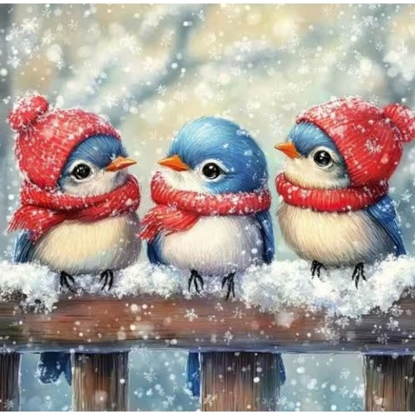 Servilletas 33x33 cm Trío de pájaros adorables en invierno