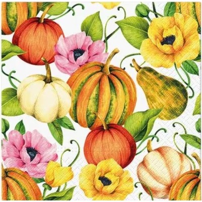 Servilletas 33x33 cm estampado de calabazas y amapolas