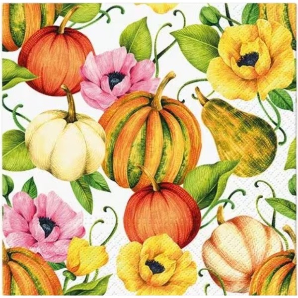 Servilletas 33x33 cm estampado de calabazas y amapolas