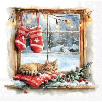 Servilletas 33x33 cm gato en la ventana