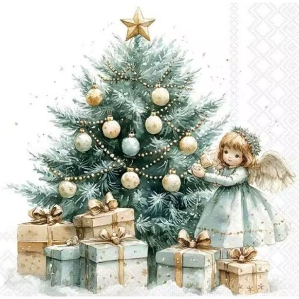 Servilletas 33x33 cm Ángeles junto al árbol de Navidad,