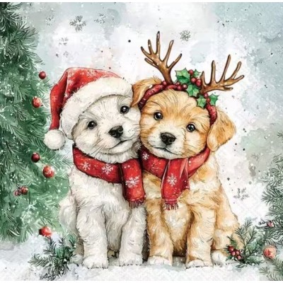 Servilletas 33x33 cm Cody y Buddy: dos adorables perros navideños
