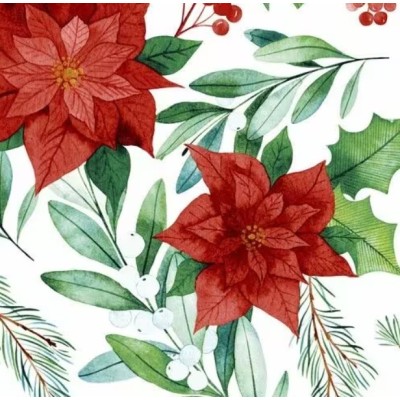 Servilletas 33x33 cm Flor de Pascua roja con hojas