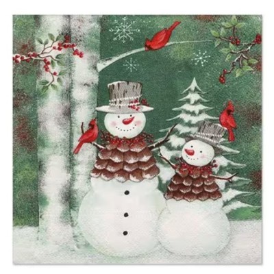 Servilletas 33x33 cm Pareja de muñecos de nieve en el bosque