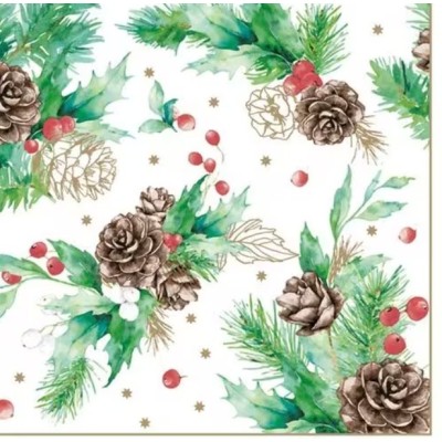 Servilletas 33x33 cm  Hollyberry en Blanco