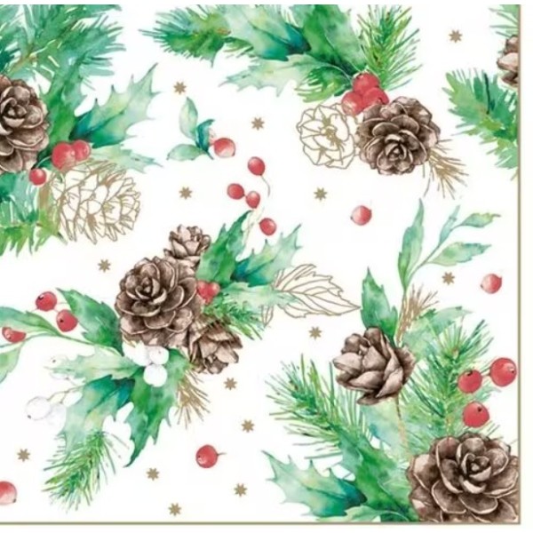 Servilletas 33x33 cm  Hollyberry en Blanco