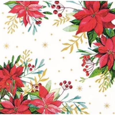 Servilletas 33x33 cm  blancas tradicionales con diseño de flor de Pascua