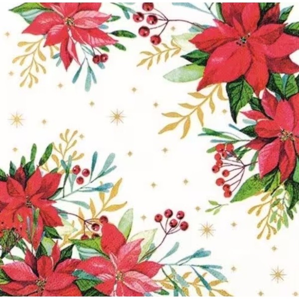 Servilletas 33x33 cm  blancas tradicionales con diseño de flor de Pascua