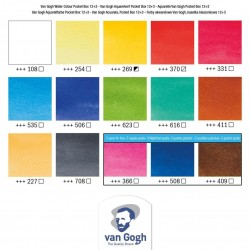 Estuche de acuarelas básicas con 12+3 acuarelas Van Gogh en medias pastillas