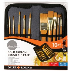 10 pinceles en estuche con cremallera Taklon Dorado M.Corto