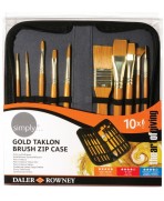 10 pinceles en estuche con cremallera Taklon Dorado M.Corto