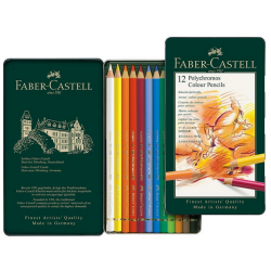 Estuche de metal con 12 lápices de color Polychromos