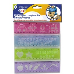 SET 4 REGLAS CON PLANTILLA DIBUJOS Y LETRAS