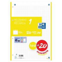 RECAMBIO OXFORD SCHOOL COLOR 1 A4 120h (100+20) 90gr 4 TALADROS CUADRIC.5x5