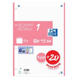 RECAMBIO OXFORD SCHOOL COLOR 1 A4 120h (100+20) 90gr 4 TALADROS CUADRIC.5x5