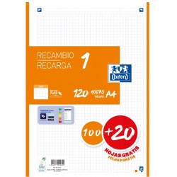RECAMBIO OXFORD SCHOOL COLOR 1 A4 120h (100+20) 90gr 4 TALADROS CUADRIC.5x5