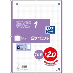 RECAMBIO OXFORD SCHOOL COLOR 1 A4 120h (100+20) 90gr 4 TALADROS CUADRIC.5x5
