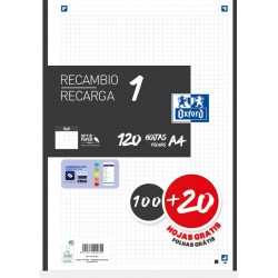 RECAMBIO OXFORD SCHOOL COLOR 1 A4 120h (100+20) 90gr 4 TALADROS CUADRIC.5x5