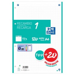 RECAMBIO OXFORD SCHOOL COLOR 1 A4 120h (100+20) 90gr 4 TALADROS CUADRIC.5x5